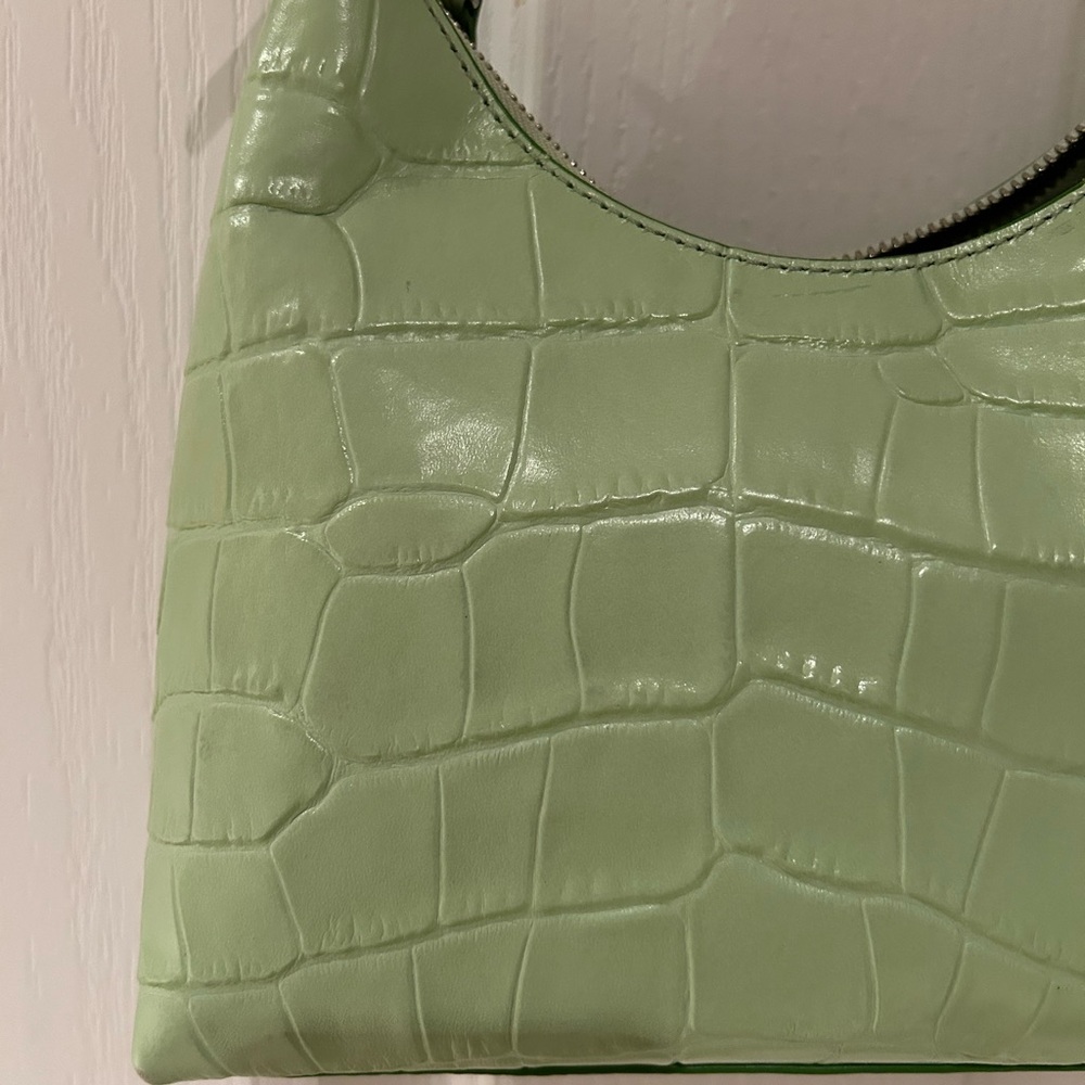 STAUD Women Patent Leather Croc-Embossed Shoulder Bag, Light Green, Metal Logo - Picture 2 of 10
